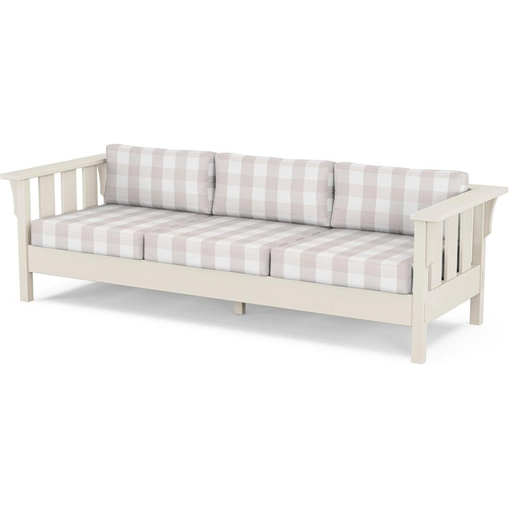 imageMartha Stewart by POLYWOOD Acadia Deep Seating Sofa in Slate GreyNatural LinenSand Buffalo Plaid Dune Burlap