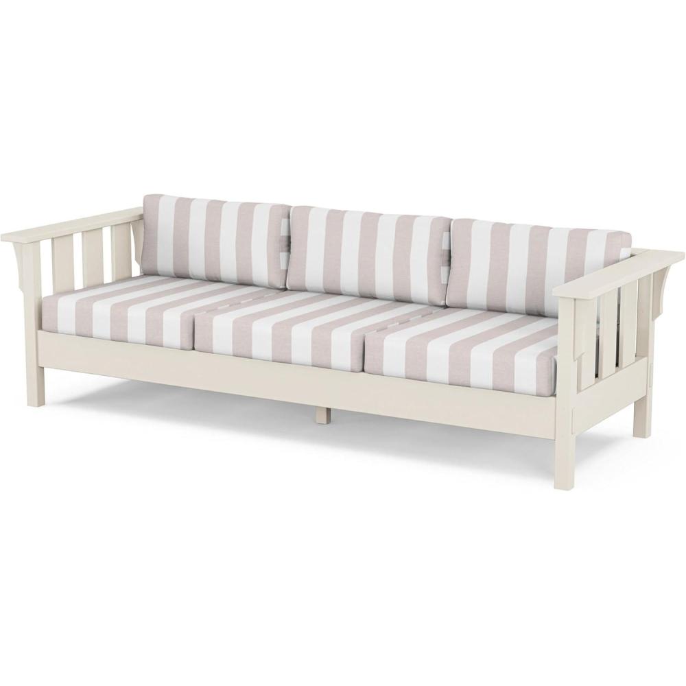 imageMartha Stewart by POLYWOOD Acadia Deep Seating Sofa in Slate GreyNatural LinenSand Cabana Stripe Dune Burlap