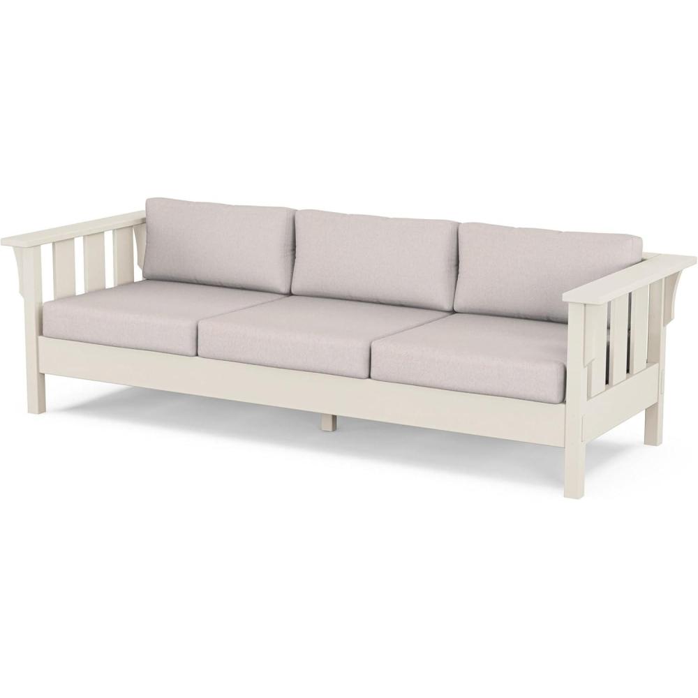 imageMartha Stewart by POLYWOOD Acadia Deep Seating Sofa in Slate GreyNatural LinenSand Dune Burlap