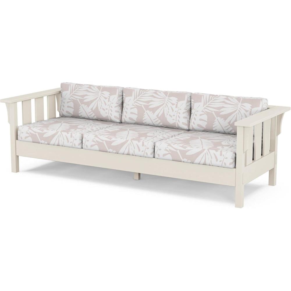 imageMartha Stewart by POLYWOOD Acadia Deep Seating Sofa in Slate GreyNatural LinenSand Leaf Dune Burlap