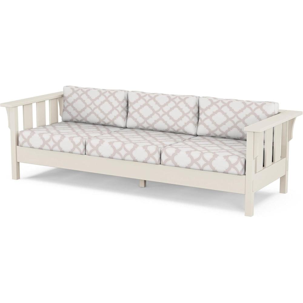 imageMartha Stewart by POLYWOOD Acadia Deep Seating Sofa in Slate GreyNatural LinenSand Trellis Dune Burlap