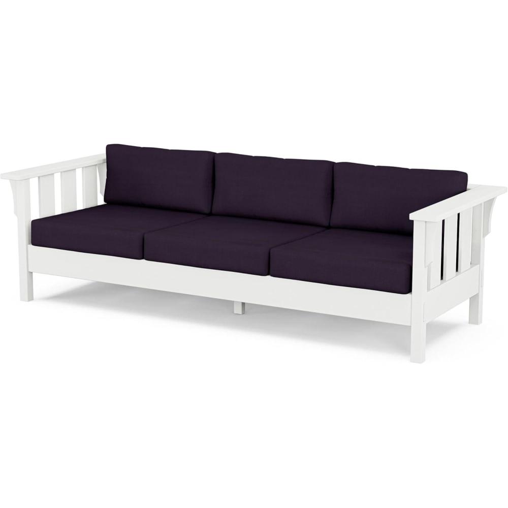imageMartha Stewart by POLYWOOD Acadia Deep Seating Sofa in Slate GreyNatural LinenWhite Navy Linen
