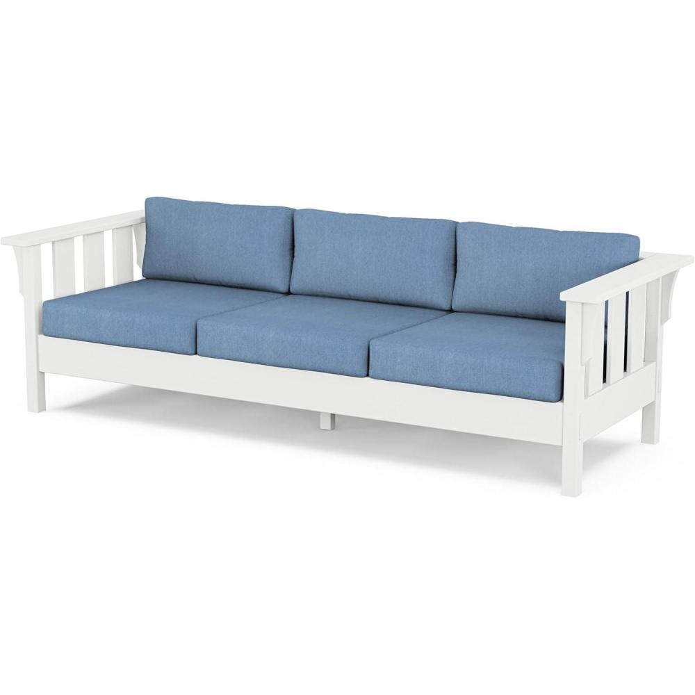 imageMartha Stewart by POLYWOOD Acadia Deep Seating Sofa in Slate GreyNatural LinenWhite  Sky Blue