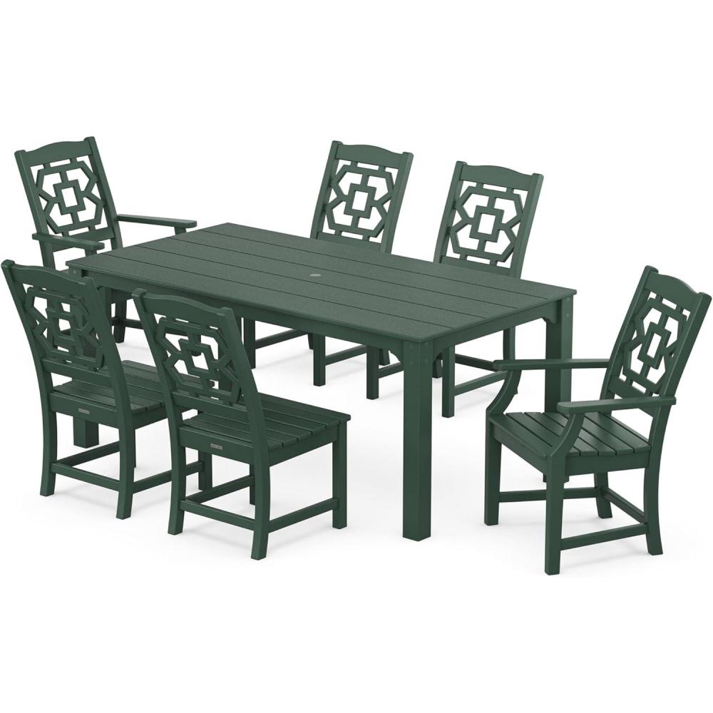 imageMartha Stewart by POLYWOOD Chinoiserie 7Piece Parsons Dining Set Exclusive in BlackGreen