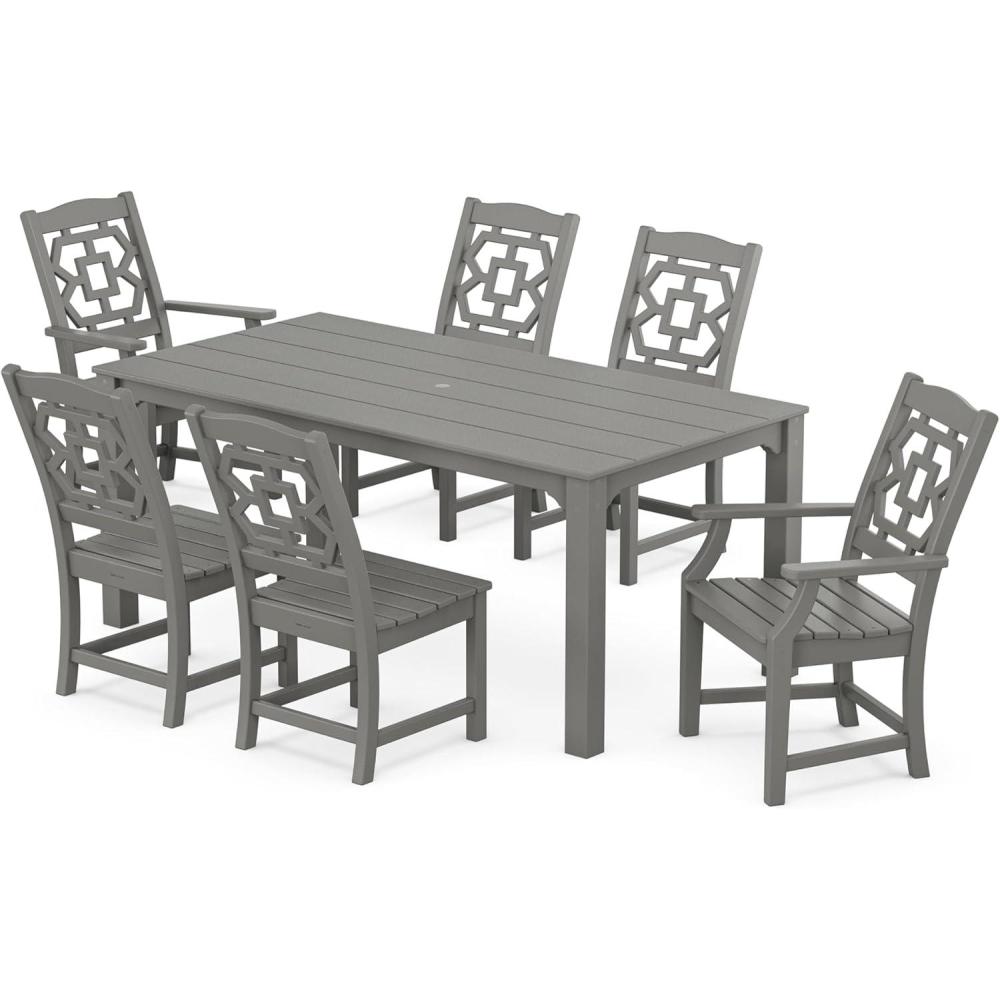 imageMartha Stewart by POLYWOOD Chinoiserie 7Piece Parsons Dining Set Exclusive in BlackSlate Grey