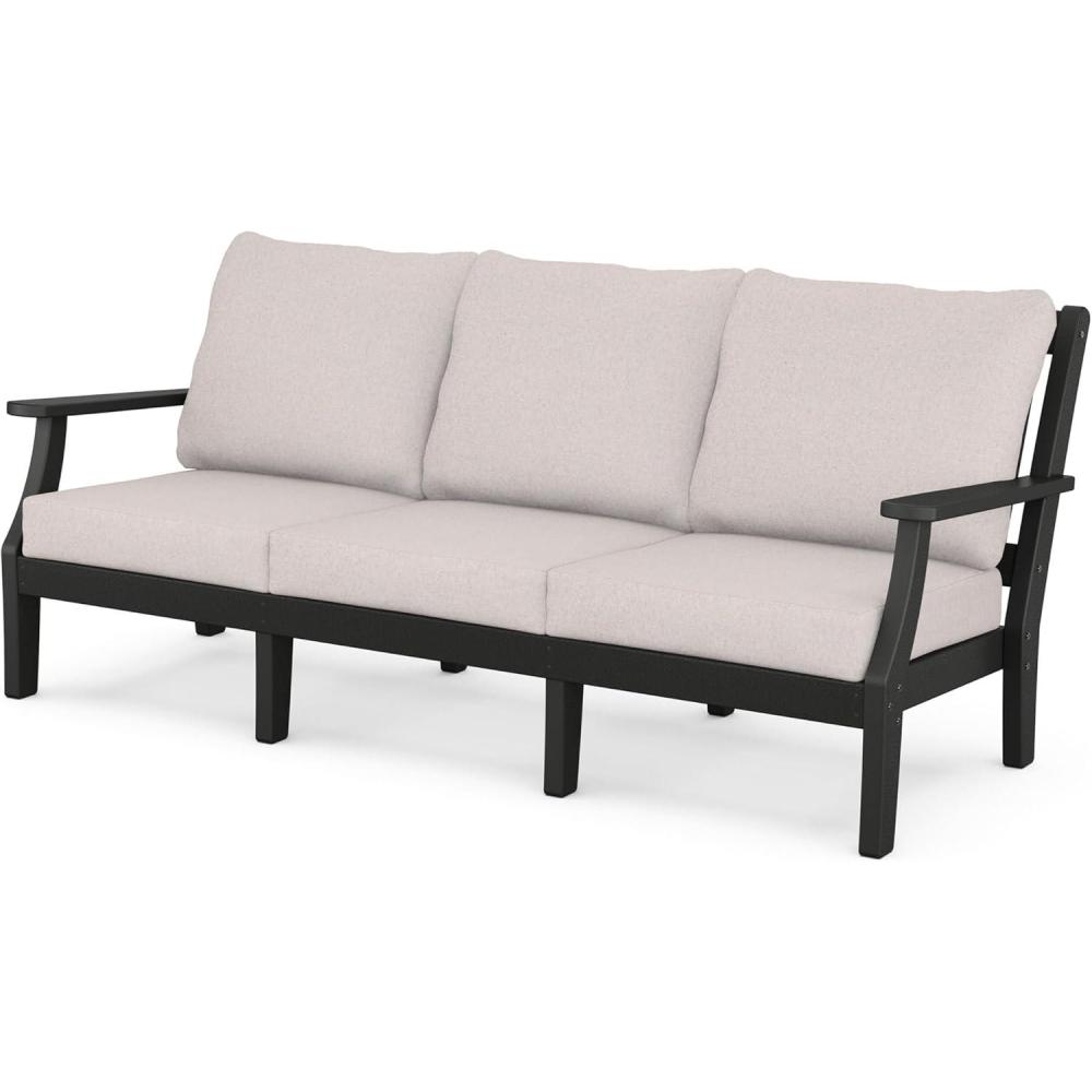 imageMartha Stewart by POLYWOOD Chinoiserie Deep Seating Sofa in WhiteGlacier SpaBlack Dune Burlap
