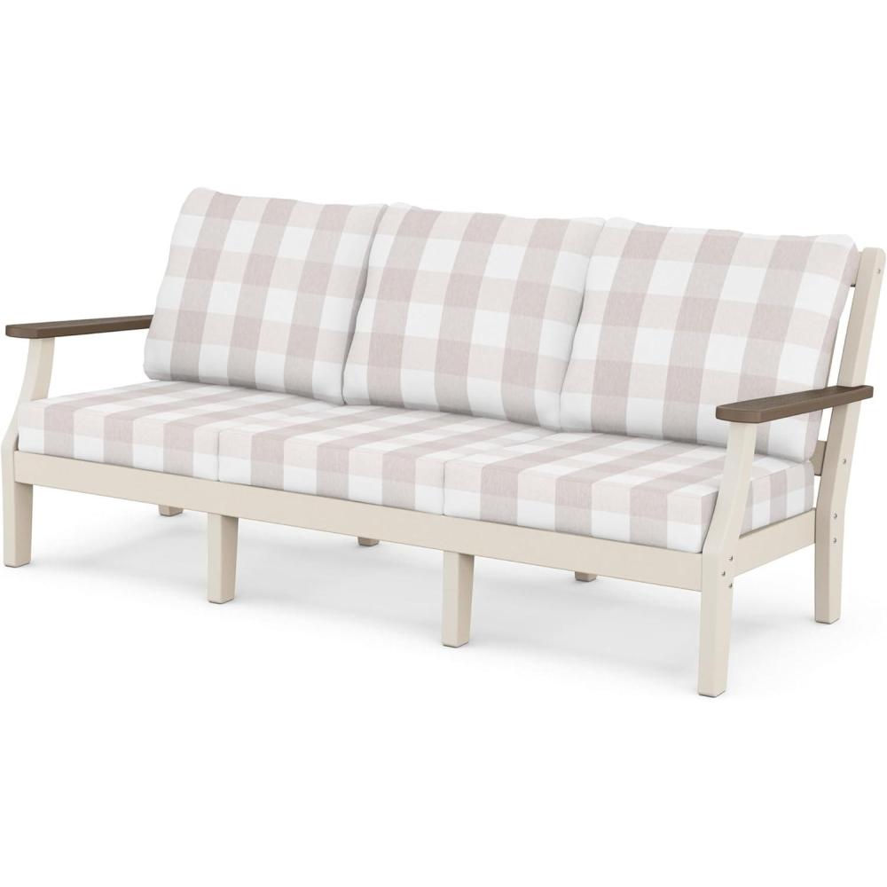 imageMartha Stewart by POLYWOOD Chinoiserie Deep Seating Sofa in WhiteGlacier SpaSand Kona Buffalo Plaid Dune Burlap