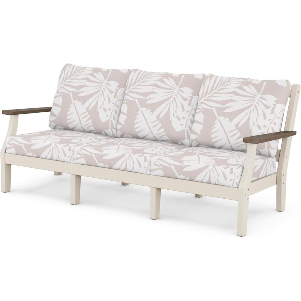 imageMartha Stewart by POLYWOOD Chinoiserie Deep Seating Sofa in WhiteGlacier SpaSand Kona Leaf Dune Burlap
