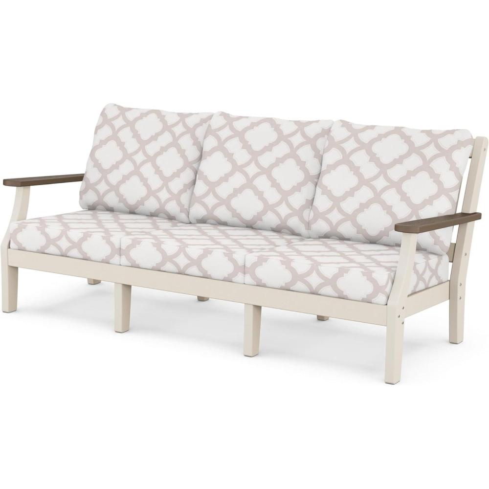 imageMartha Stewart by POLYWOOD Chinoiserie Deep Seating Sofa in WhiteGlacier SpaSand Kona Trellis Dune Burlap