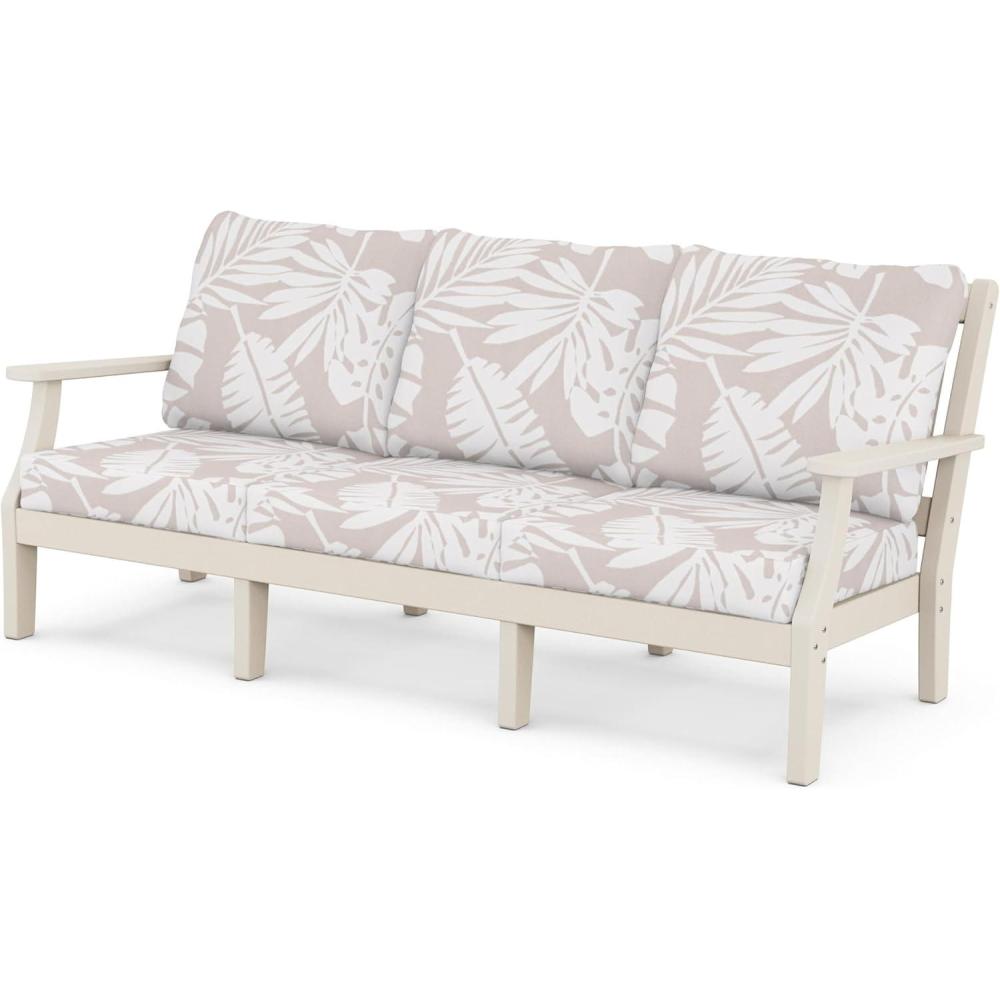 imageMartha Stewart by POLYWOOD Chinoiserie Deep Seating Sofa in WhiteGlacier SpaSand Leaf Dune Burlap