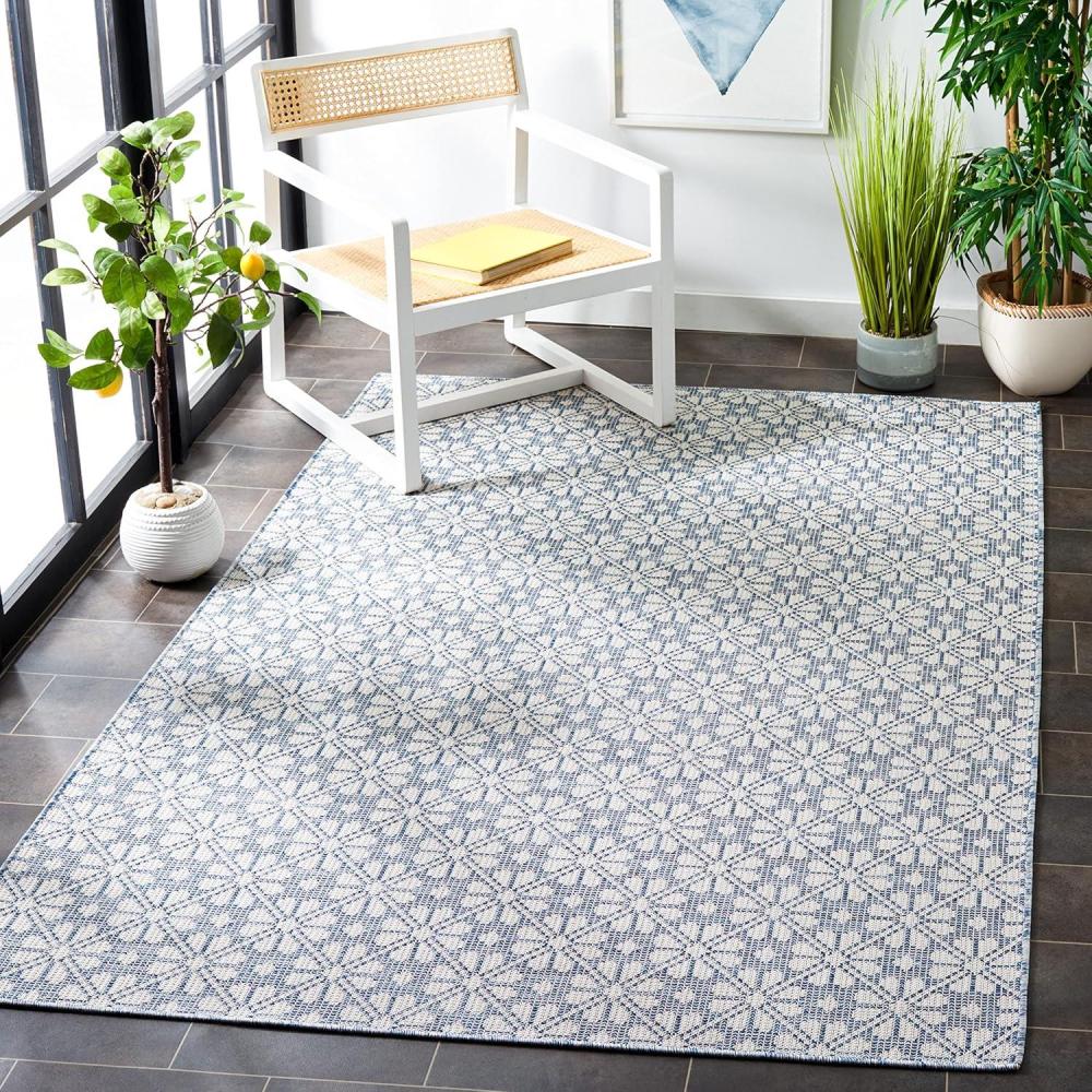 imageMartha Stewart x SAFAVIEH Outdoor Area Rug Collection  8 x 10 Blue amp Beige Weather Resistant amp Washable Ideal for Patio Backyard Mudroom Deck Dining Space MSR4491MNavyIvory