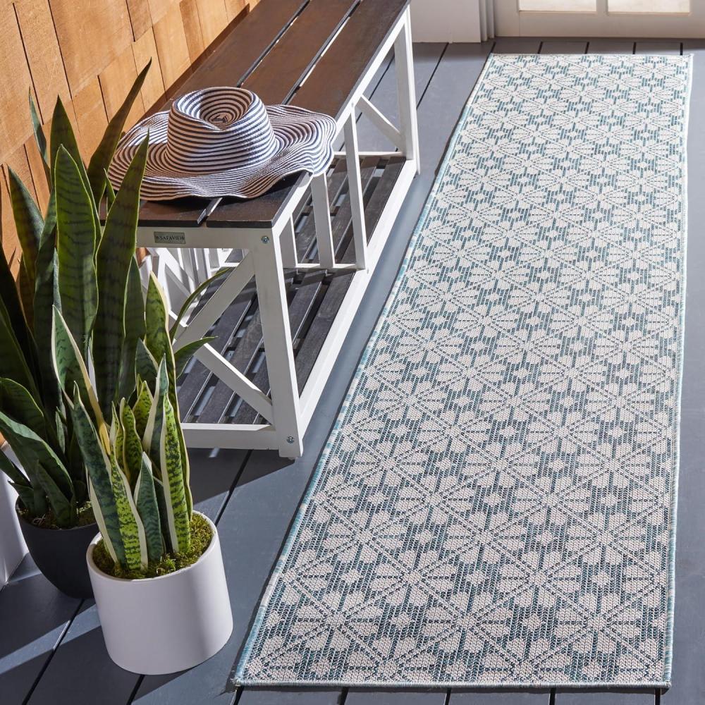imageMartha Stewart x SAFAVIEH Outdoor Area Rug Collection  8 x 10 Blue amp Beige Weather Resistant amp Washable Ideal for Patio Backyard Mudroom Deck Dining Space MSR4491MBlueBeige