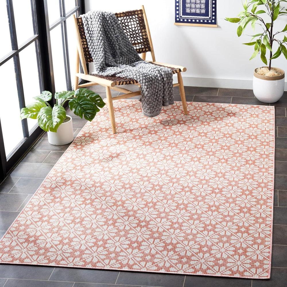 imageMartha Stewart x SAFAVIEH Outdoor Area Rug Collection 8 x 10 Blue amp Beige Weather Resistant amp Washable Ideal for Patio Backyard Mudroom Deck Dining Space MSR4491MTerracotta