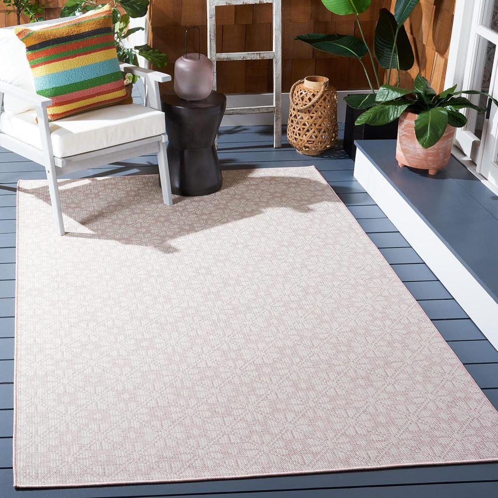 imageMartha Stewart x SAFAVIEH Outdoor Area Rug Collection  8 x 10 Blue amp Beige Weather Resistant amp Washable Ideal for Patio Backyard Mudroom Deck Dining Space MSR4491MPinkIvory