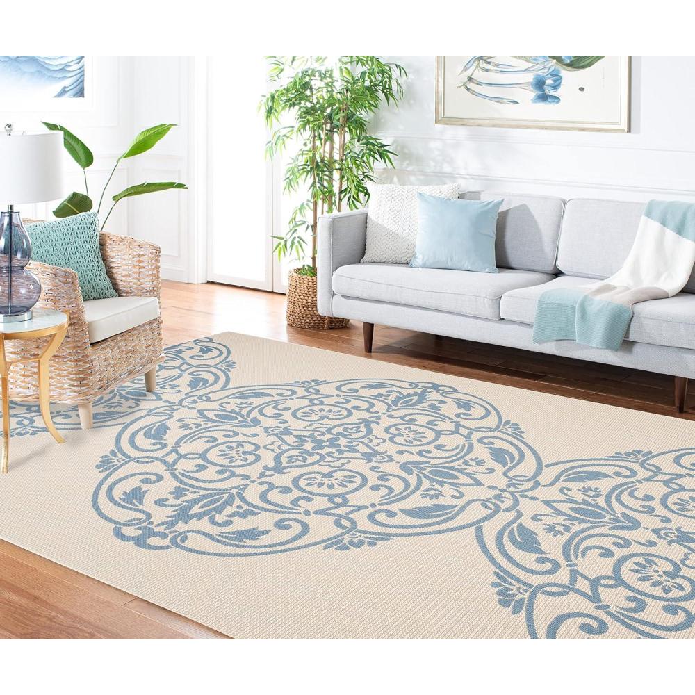 imageMartha Stewart x SAFAVIEH Outdoor Area Rug Collection 8 x 112 Beach Grass Weather Resistant amp Washable Ideal for Patio Backyard Mudroom Deck Dining Space MSR4230Azurite