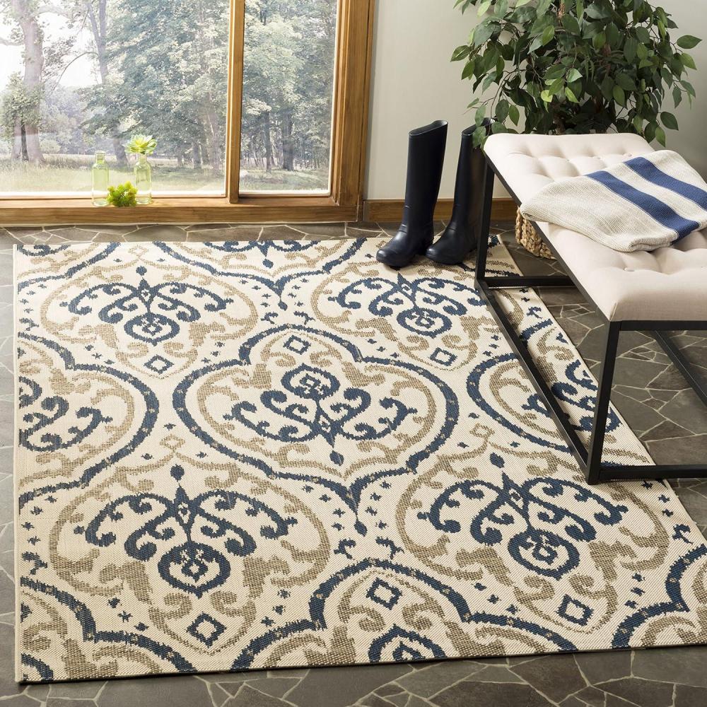 imageMartha Stewart x SAFAVIEH Outdoor Area Rug Collection 8 x 112 Beige amp Anthracite Weather Resistant amp Washable Ideal for Patio Backyard Mudroom Deck Dining Space MSR411423612BeigeNavy