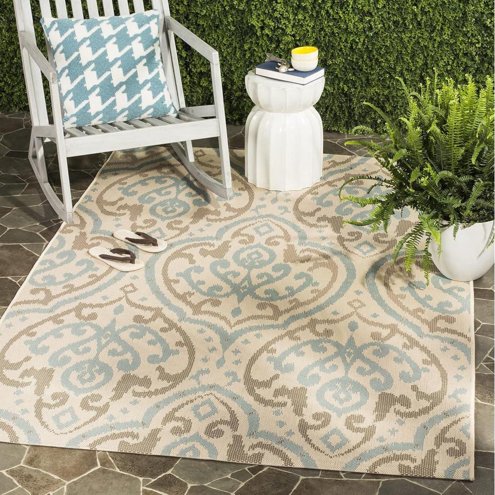 imageMartha Stewart x SAFAVIEH Outdoor Area Rug Collection 8 x 112 Beige amp Anthracite Weather Resistant amp Washable Ideal for Patio Backyard Mudroom Deck Dining Space MSR411423612BeigeAqua