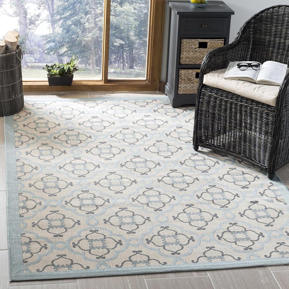 imageMartha Stewart x SAFAVIEH Outdoor Area Rug Collection 8 x 112 Beige amp Sweet Pea Weather Resistant amp Washable Ideal for Patio Backyard Mudroom Deck Dining Space MSR4262Yucca Plant