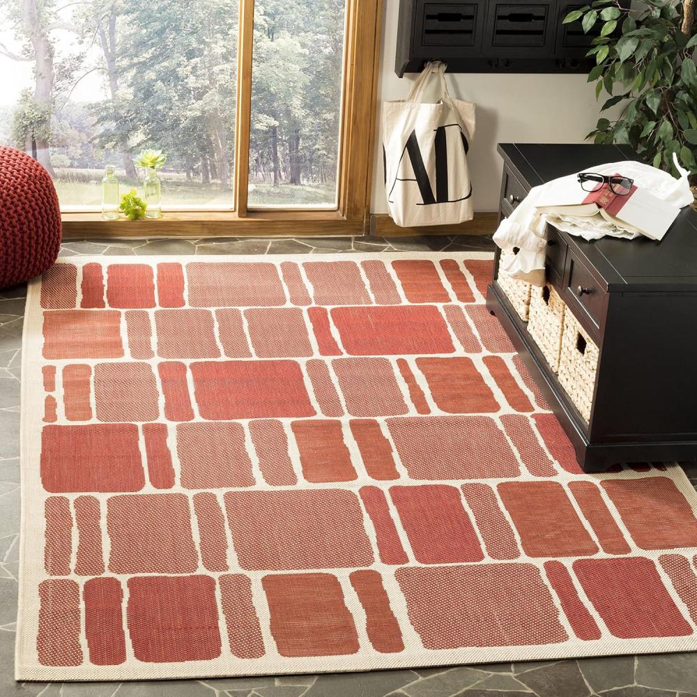imageMartha Stewart x SAFAVIEH Outdoor Area Rug Collection 8 x 112 Cream amp Sweet Pea Weather Resistant amp Washable Ideal for Patio Backyard Mudroom Deck Dining Space MSR4289325BeigeRed