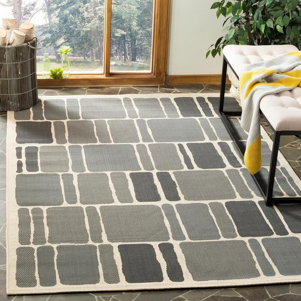 imageMartha Stewart x SAFAVIEH Outdoor Area Rug Collection 8 x 112 Cream amp Sweet Pea Weather Resistant amp Washable Ideal for Patio Backyard Mudroom Deck Dining Space MSR4289325BeigeAnthracite