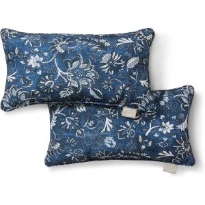 Martha Stewart Distressed Jacobean Indoor Outdoor Decorative Lumbar Pillow 2-Pack Set, UV Fade Resistant, Water Repellent, Printed Floral Design, Grey, 11″x18″(Navy Blue)