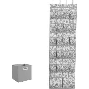 Martha Stewart Essential Closet Home Storage and Organization for Storing Shoes and Accessories, 22 Pocket Over The Door Hanging Organizer with Grey Craft Cube, Bedford Floral(Bedford Floral)