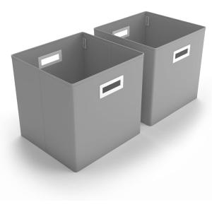Martha Stewart Essential Collapsible Stackable Decorative Home Storage Cube Organization, Two Piece Set Includes One Front Flap-Lid Storage Organizer and One Craft Cube, Black(Grey)