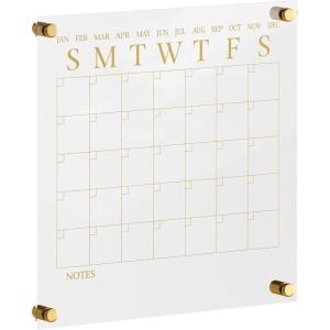 Martha Stewart Grayson Acrylic Wall Calendar and Notes Board with Dry Erase Marker, Clear with Gold Print, Set of 2(Clear/Gold)