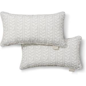 Martha Stewart Vineyard Vines Indoor Outdoor Decorative Lumbar Pillow 2-Pack Set, UV Fade Resistant, Water Repellent, Printed Garden Design, Warm Grey, 11″x18″(Warm Grey)