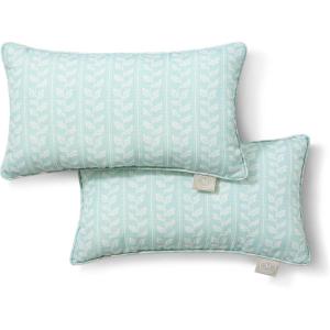 Martha Stewart Vineyard Vines Indoor Outdoor Decorative Lumbar Pillow 2-Pack Set, UV Fade Resistant, Water Repellent, Printed Garden Design, Warm Grey, 11″x18″(Aqua Blue)