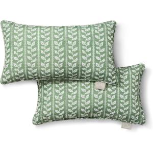 Martha Stewart Vineyard Vines Indoor Outdoor Decorative Lumbar Pillow 2-Pack Set, UV Fade Resistant, Water Repellent, Printed Garden Design, Warm Grey, 11″x18″(Green)