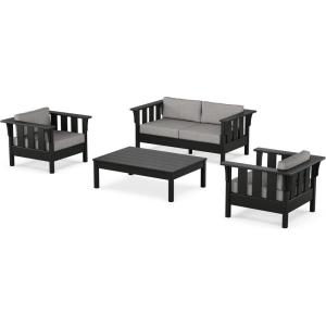 Martha Stewart by POLYWOOD® Acadia 4-Piece Deep Seating Set with Loveseat in Teak/Dune Burlap(Black / Grey Mist)