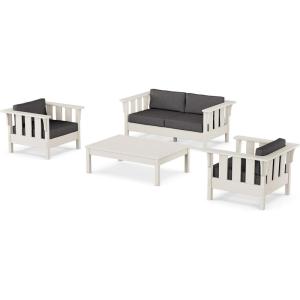 Martha Stewart by POLYWOOD® Acadia 4-Piece Deep Seating Set with Loveseat in Teak/Dune Burlap(Sand / Ash Charcoal)
