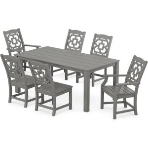 Martha Stewart by POLYWOOD® Chinoiserie 7-Piece Parsons Dining Set (Exclusive) in Black(Slate Grey)