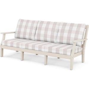 Martha Stewart by POLYWOOD® Chinoiserie Deep Seating Sofa in White/Glacier Spa(Sand / Buffalo Plaid Dune Burlap)