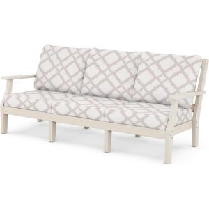 Martha Stewart by POLYWOOD® Chinoiserie Deep Seating Sofa in White/Glacier Spa(Sand / Trellis Dune Burlap)
