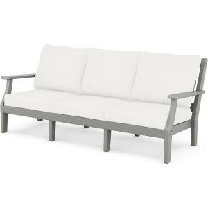 Martha Stewart by POLYWOOD® Chinoiserie Deep Seating Sofa in White/Glacier Spa(Slate Grey / Natural Linen)