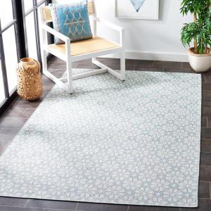 Martha Stewart x SAFAVIEH Outdoor Area Rug Collection – 8′ x 10′, Aqua, Weather Resistant & Washable, Ideal for Patio, Backyard, Mudroom, Deck, Dining Space (MSR4491J)