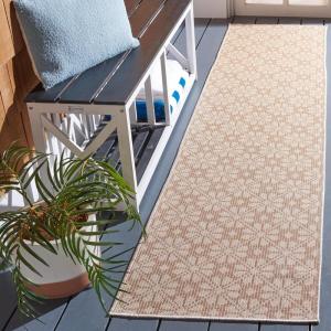 Martha Stewart x SAFAVIEH Outdoor Area Rug Collection – 8′ x 10′, Blue & Beige, Weather Resistant & Washable, Ideal for Patio, Backyard, Mudroom, Deck, Dining Space (MSR4491M)(Natural/Beige)
