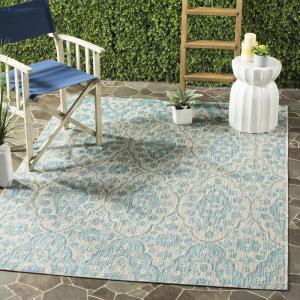 Martha Stewart x SAFAVIEH Outdoor Area Rug Collection – 8′ x 11’2″, Grey & Navy, Weather Resistant & Washable, Ideal for Patio, Backyard, Mudroom, Deck, Dining Space (MSR4115-36812)(Grey/Aqua)