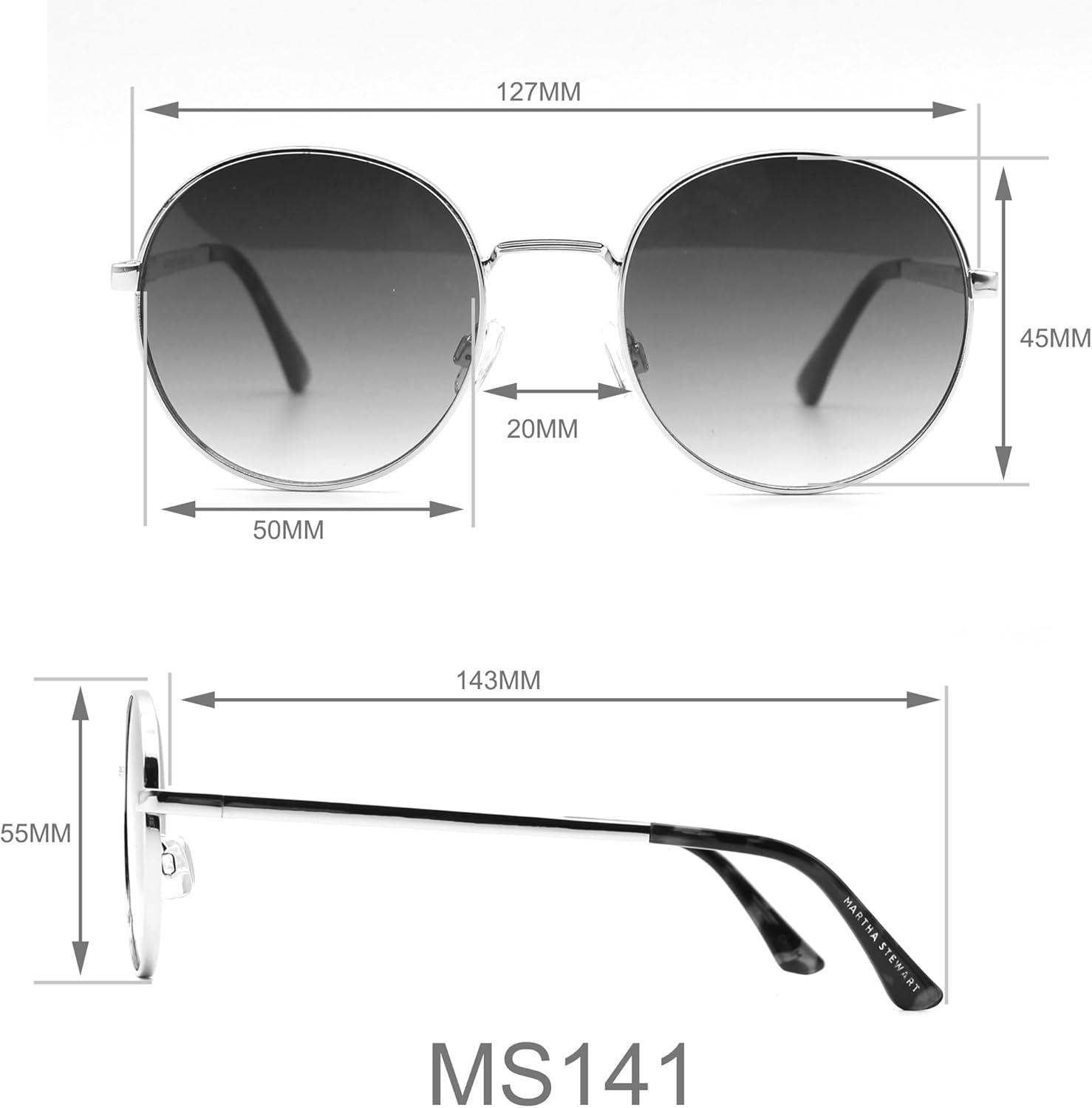 imageMARTHA STEWART Womens MS141 Vintage UV Protective Round Sunglasses Timeless Modern Gifts for Women 53 mmSilver and Blue
