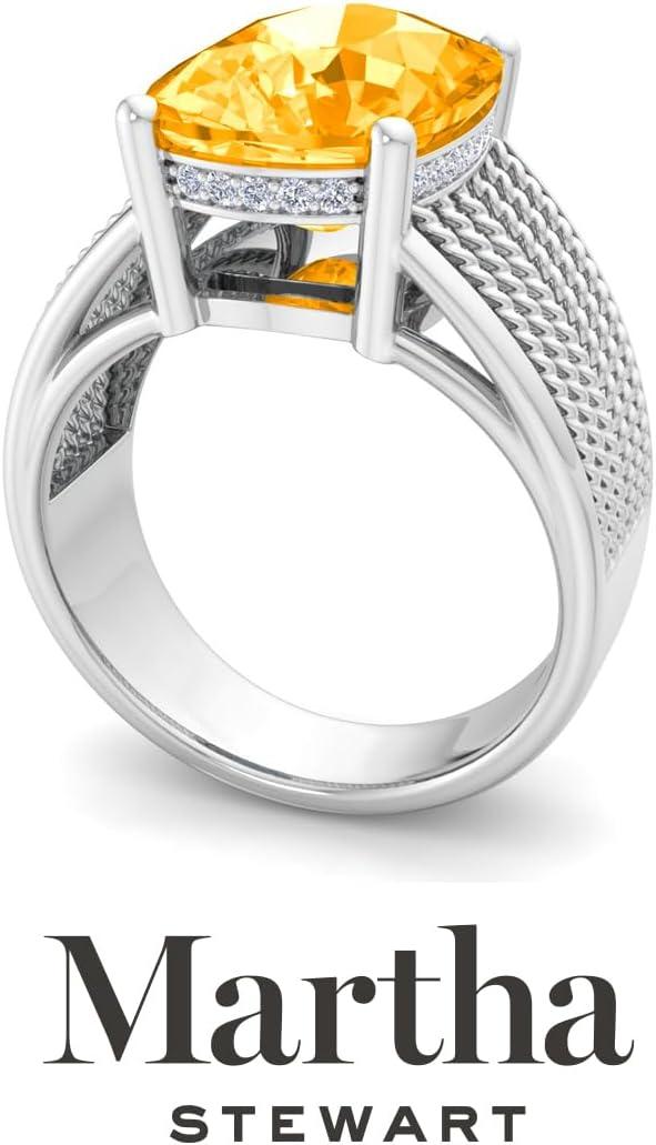 imageMartha Stewart 10 14 Carat Cushion Cut Gemstone Hidden Halo Ring with Lab Grown Diamonds in Sterling Silver Choose Your GemstoneCitrine