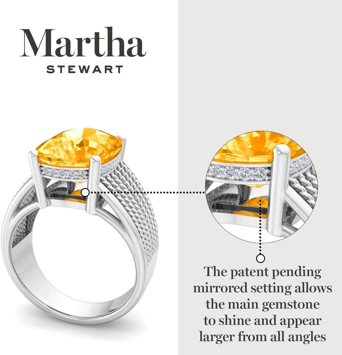imageMartha Stewart 10 14 Carat Cushion Cut Gemstone Hidden Halo Ring with Lab Grown Diamonds in Sterling Silver Choose Your GemstoneCitrine