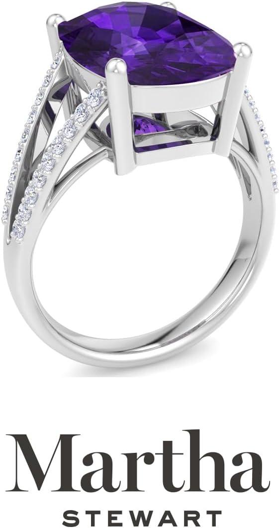 imageMartha Stewart 10 14 Carat Cushion Cut Gemstone Ring with Lab Grown Diamonds in Sterling Silver Choose Your GemstoneAmethyst