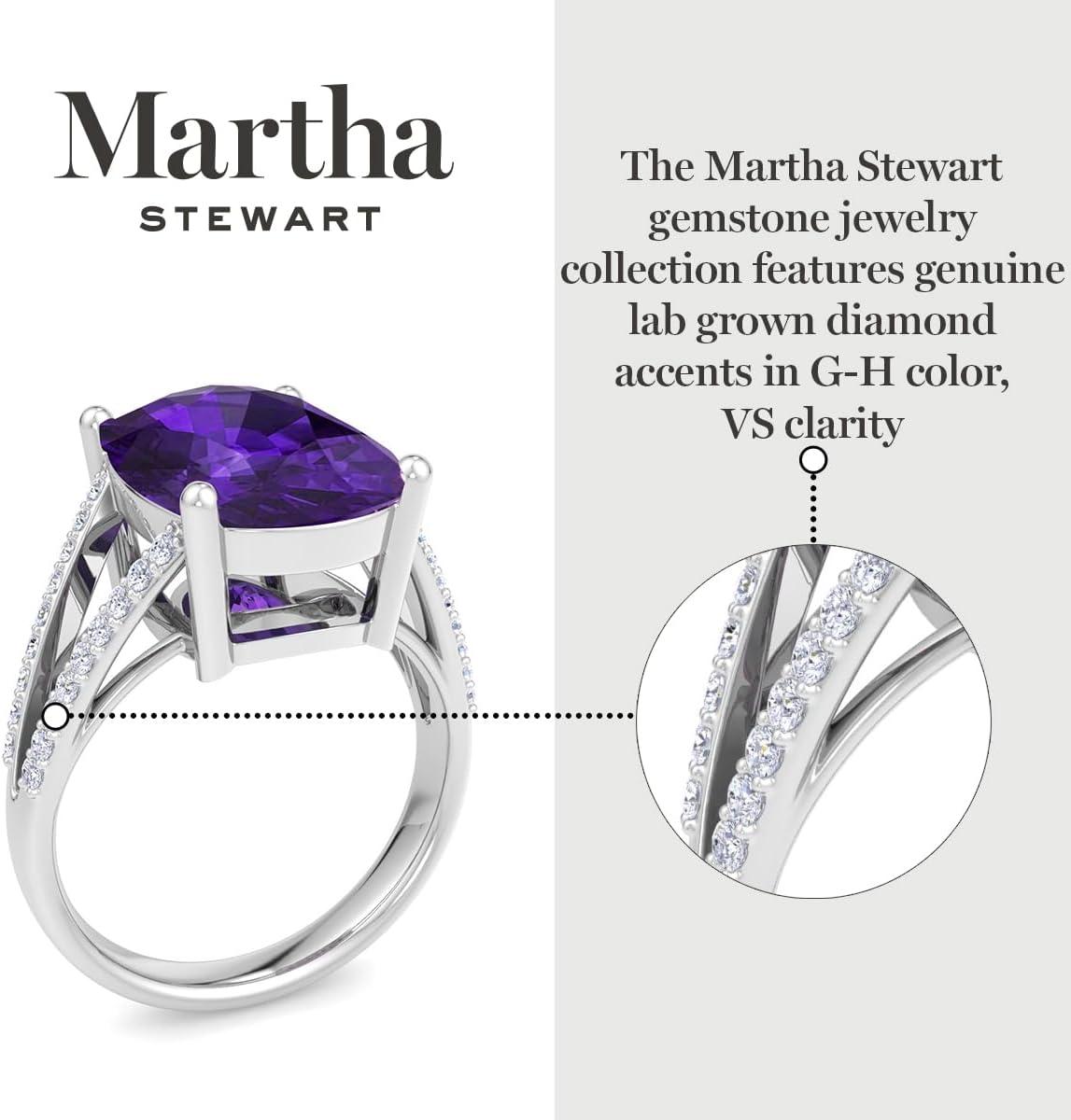 imageMartha Stewart 10 14 Carat Cushion Cut Gemstone Ring with Lab Grown Diamonds in Sterling Silver Choose Your GemstoneAmethyst
