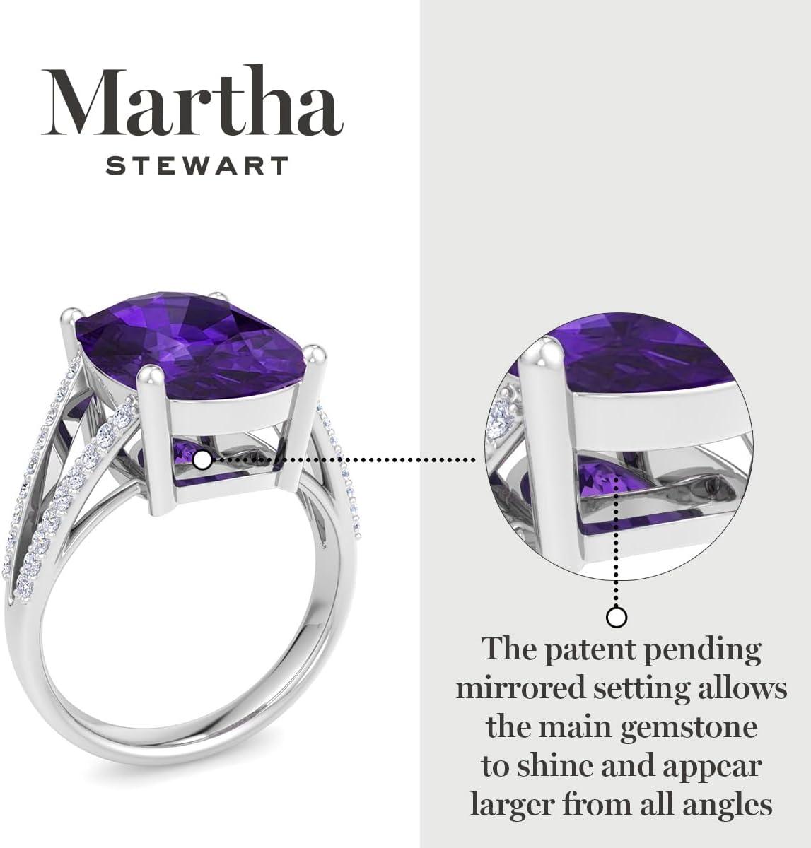 imageMartha Stewart 10 14 Carat Cushion Cut Gemstone Ring with Lab Grown Diamonds in Sterling Silver Choose Your GemstoneAmethyst