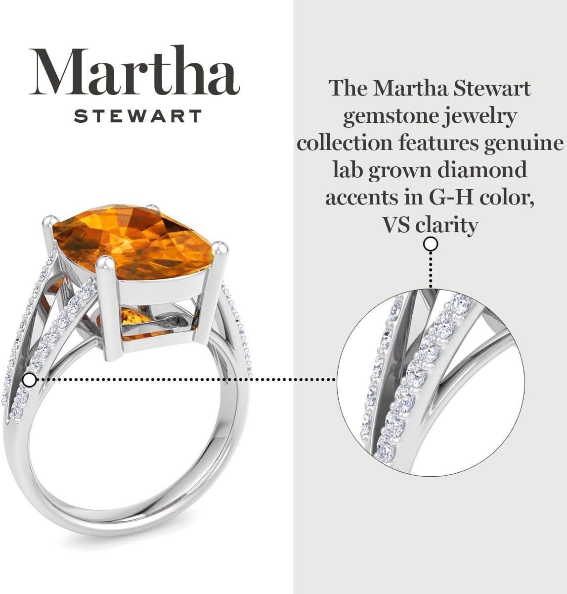 imageMartha Stewart 10 14 Carat Cushion Cut Gemstone Ring with Lab Grown Diamonds in Sterling Silver Choose Your GemstoneCitrine