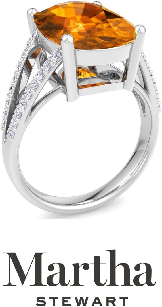 imageMartha Stewart 10 14 Carat Cushion Cut Gemstone Ring with Lab Grown Diamonds in Sterling Silver Choose Your GemstoneCitrine