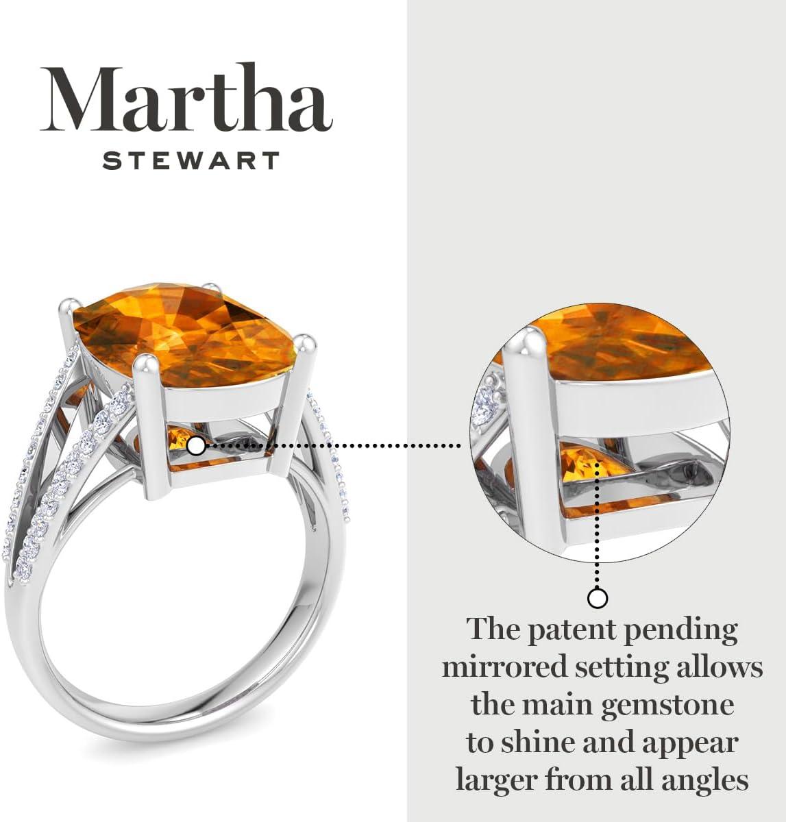 imageMartha Stewart 10 14 Carat Cushion Cut Gemstone Ring with Lab Grown Diamonds in Sterling Silver Choose Your GemstoneCitrine