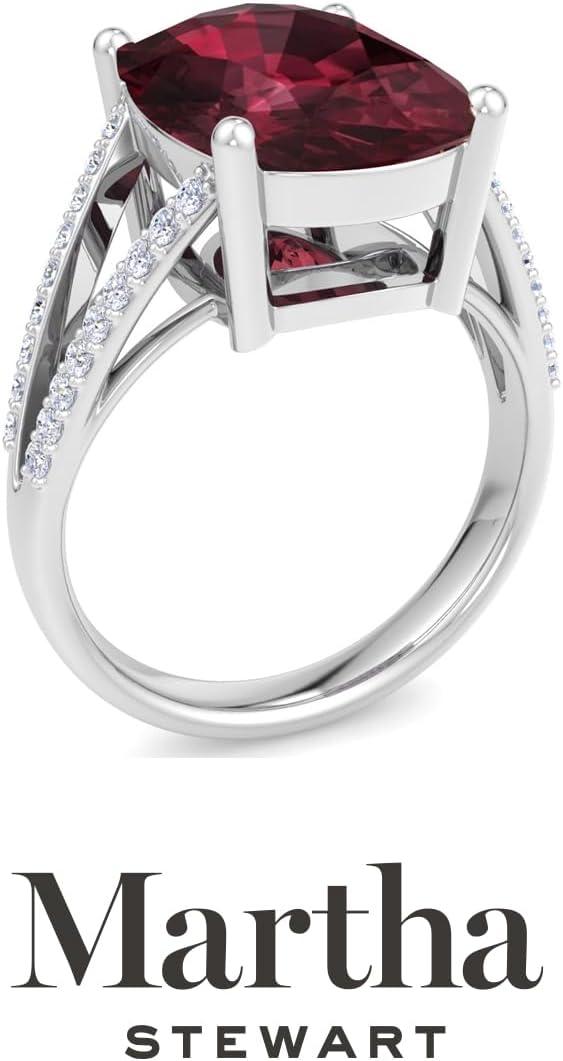 imageMartha Stewart 10 14 Carat Cushion Cut Gemstone Ring with Lab Grown Diamonds in Sterling Silver Choose Your GemstoneGarnet
